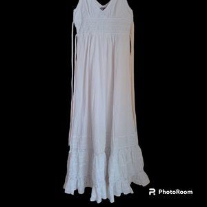 FREE PEOPLE boho peasant cottage core prairie crochet maxi white dress s…